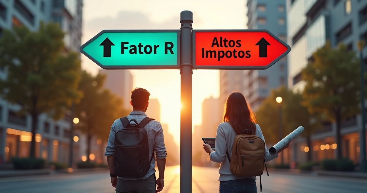 Developer and designer choosing different fiscal paths on a road sign 