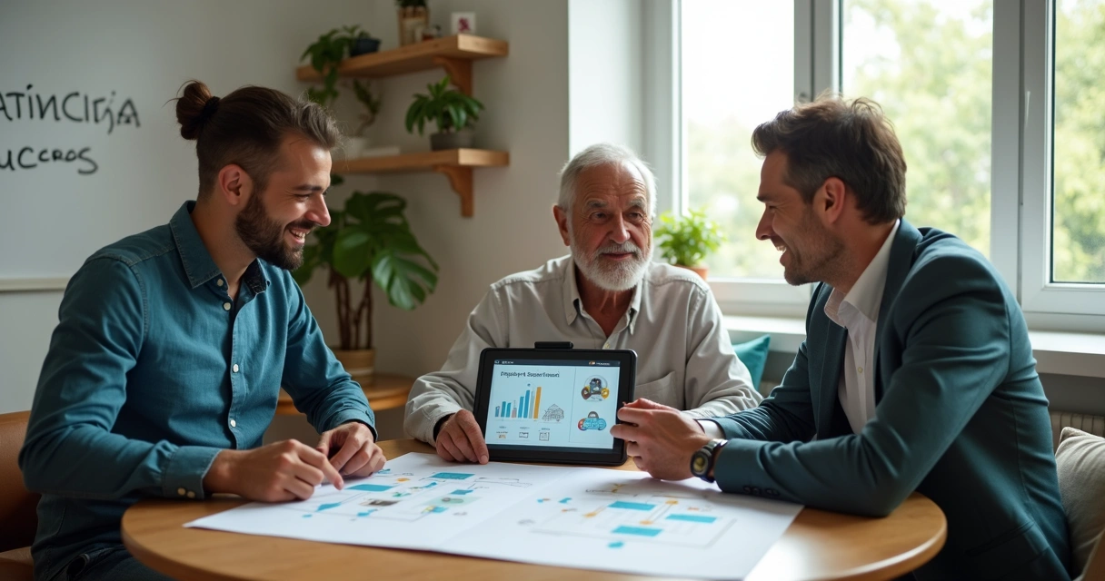 Digital creator reviewing inheritance plan with advisor at modern table 