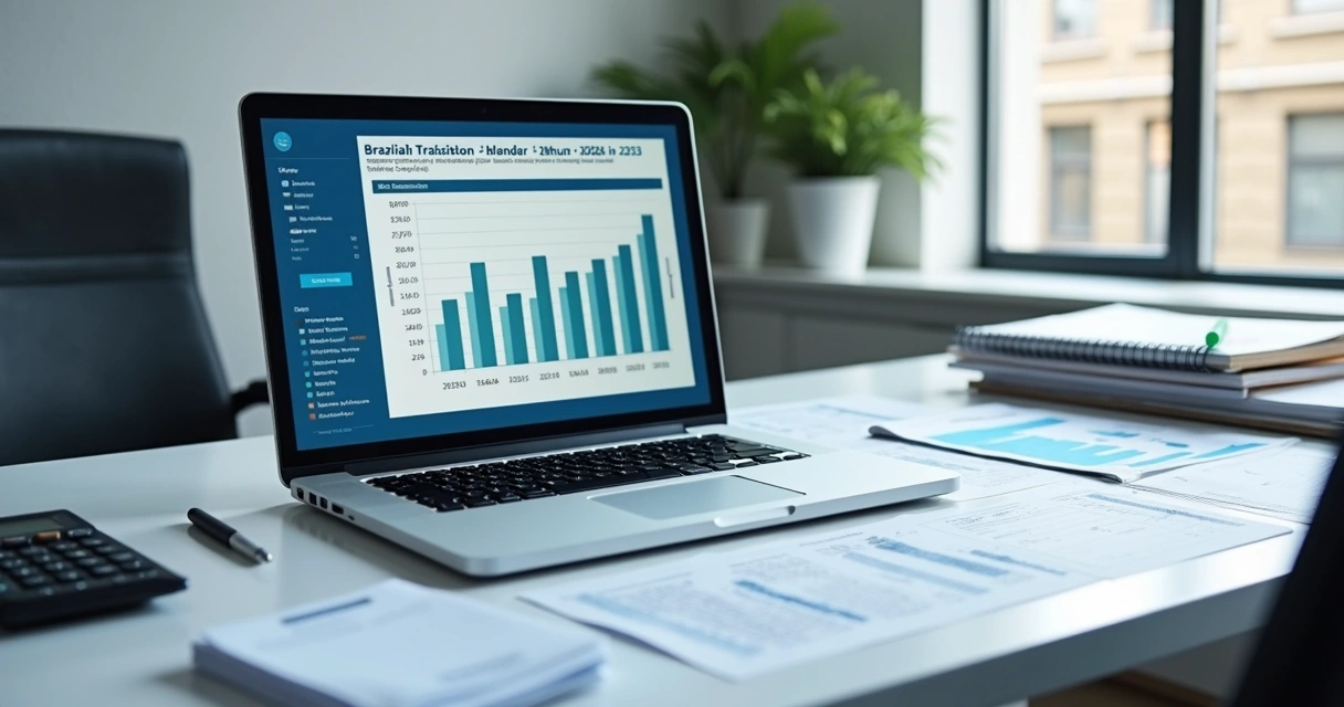 Painel com calendário fiscal e relatórios financeiros na tela 