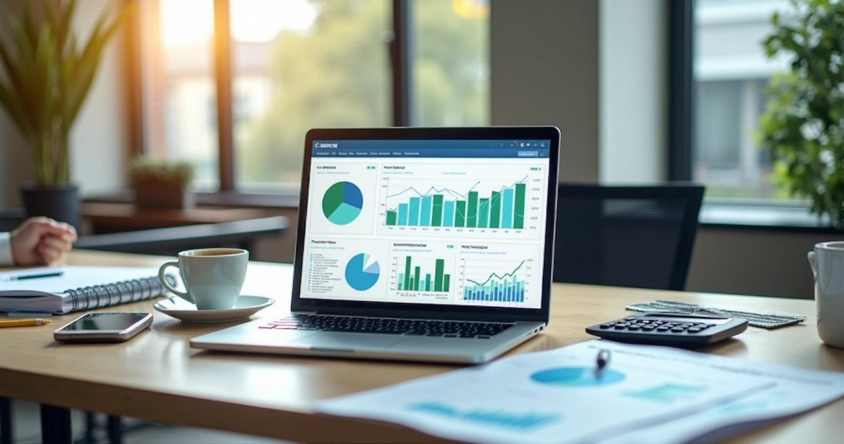 Painel financeiro com gráficos e indicadores de uma PME 